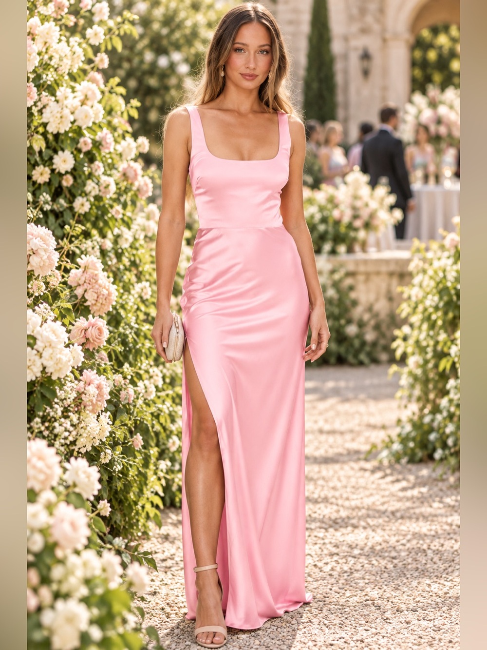 Show Me Your Mumu Lana Maxi Dress Womens Medium Light Pink Luxe Satin Side Slit